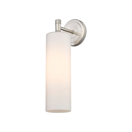 A large image of the Innovations Lighting 434-1W-5-4 Crown Point Sconce Satin Nickel / Matte White