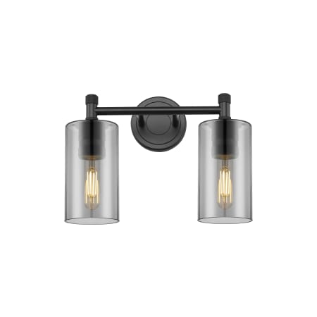 A large image of the Innovations Lighting 434-2W-11-14 Crown Point Vanity Matte Black / Plated Smoke