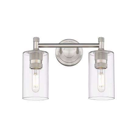 A large image of the Innovations Lighting 434-2W-11-14 Crown Point Vanity Satin Nickel / Clear