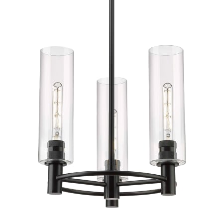 A large image of the Innovations Lighting 434-3CR-16-18 Crown Point Pendant Matte Black / Clear