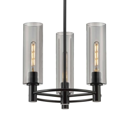 A large image of the Innovations Lighting 434-3CR-16-18 Crown Point Pendant Matte Black / Plated Smoke