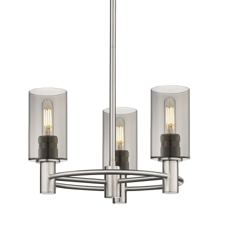 A large image of the Innovations Lighting 434-3CR-10-18 Crown Point Pendant Satin Nickel / Plated Smoke