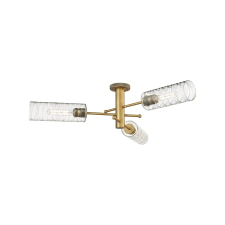 A large image of the Innovations Lighting 434-3F-11-40 Crown Point Flush Brushed Brass / Deco Swirl