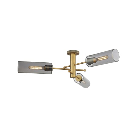 A large image of the Innovations Lighting 434-3F-11-40 Crown Point Flush Brushed Brass / Plated Smoke