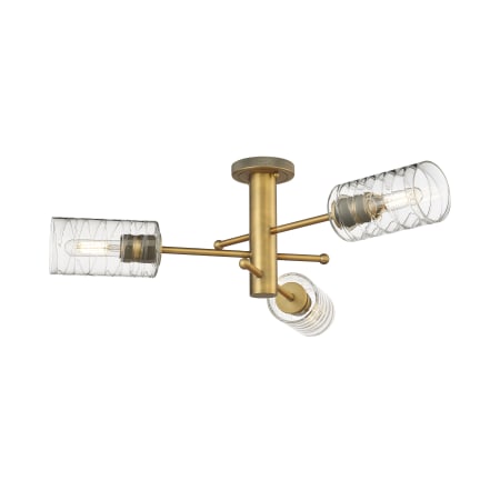 A large image of the Innovations Lighting 434-3F-10-29 Crown Point Flush Brushed Brass / Deco Swirl