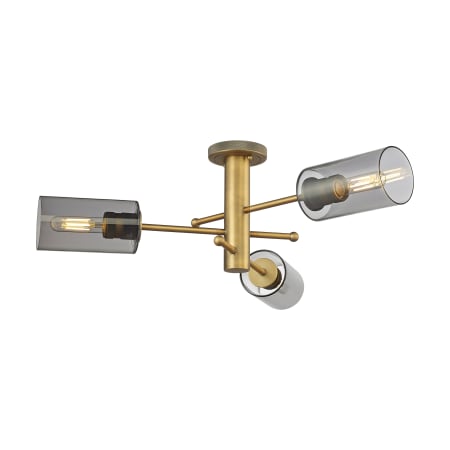 A large image of the Innovations Lighting 434-3F-10-29 Crown Point Flush Brushed Brass / Plated Smoke