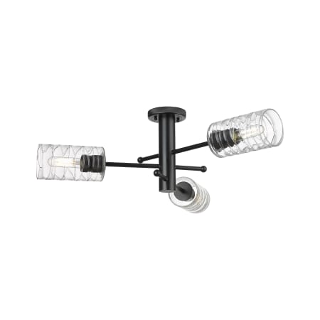 A large image of the Innovations Lighting 434-3F-10-29 Crown Point Flush Matte Black / Deco Swirl