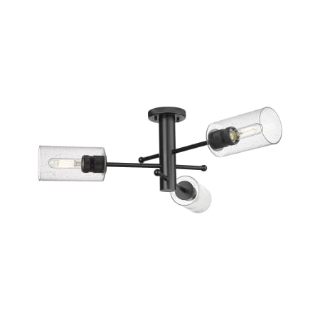 A large image of the Innovations Lighting 434-3F-10-29 Crown Point Flush Matte Black / Seedy