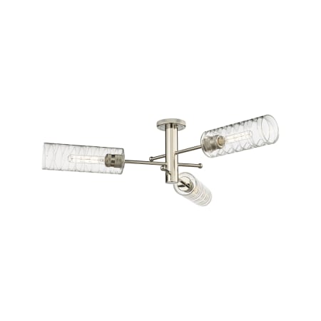 A large image of the Innovations Lighting 434-3F-11-40 Crown Point Flush Polished Nickel / Deco Swirl