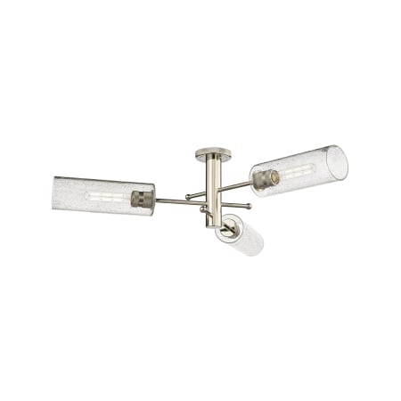 A large image of the Innovations Lighting 434-3F-11-40 Crown Point Flush Polished Nickel / Seedy