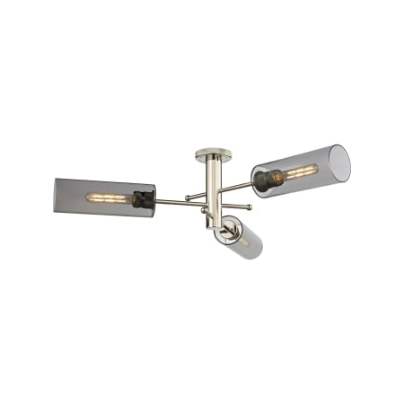 A large image of the Innovations Lighting 434-3F-11-40 Crown Point Flush Polished Nickel / Plated Smoke