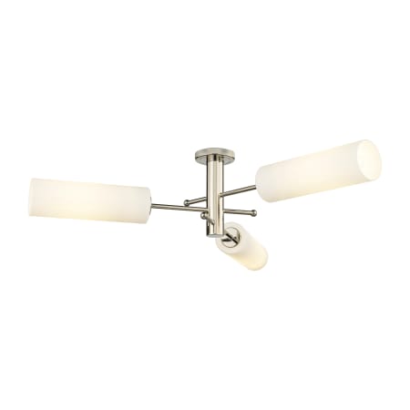 A large image of the Innovations Lighting 434-3F-11-40 Crown Point Flush Polished Nickel / Matte White