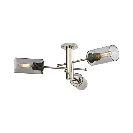 A large image of the Innovations Lighting 434-3F-10-29 Crown Point Flush Polished Nickel / Plated Smoke