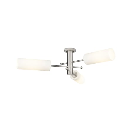 A large image of the Innovations Lighting 434-3F-11-40 Crown Point Flush Satin Nickel / Matte White