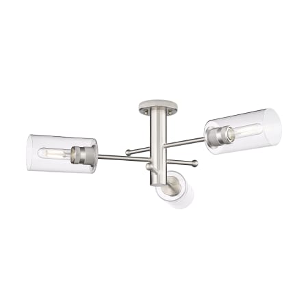 A large image of the Innovations Lighting 434-3F-10-29 Crown Point Flush Satin Nickel / Clear