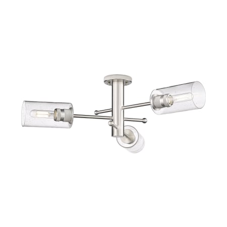 A large image of the Innovations Lighting 434-3F-10-29 Crown Point Flush Satin Nickel / Seedy