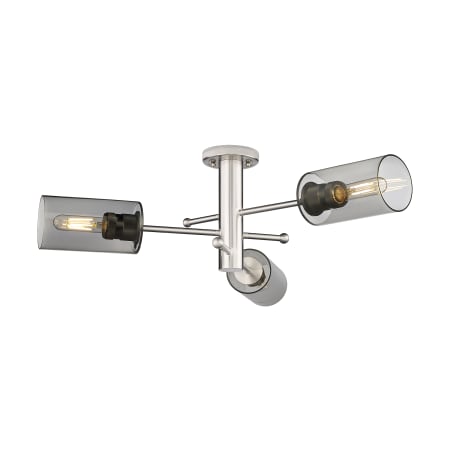 A large image of the Innovations Lighting 434-3F-10-29 Crown Point Flush Satin Nickel / Plated Smoke