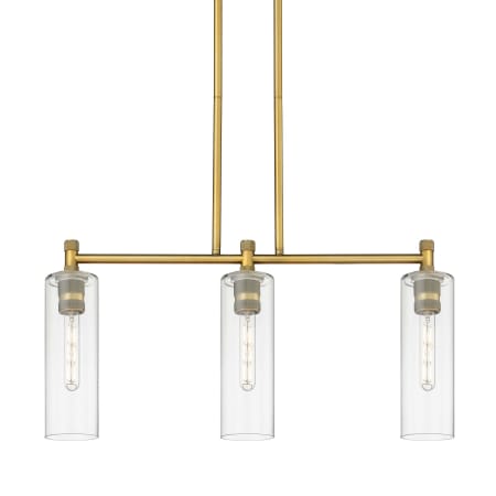 A large image of the Innovations Lighting 434-3I-15-31 Crown Point Linear Brushed Brass / Clear