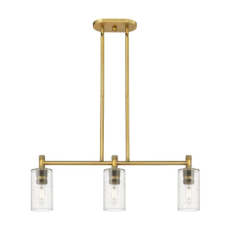 A large image of the Innovations Lighting 434-3I-10-31 Crown Point Linear Brushed Brass / Seedy