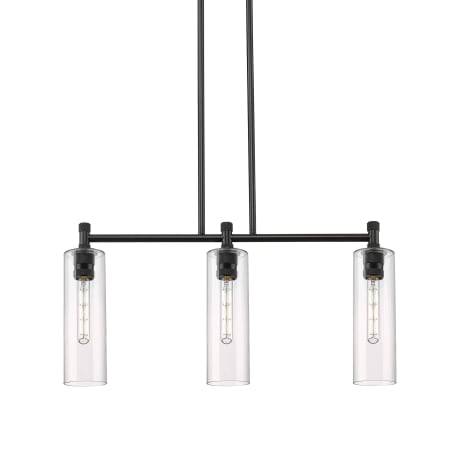 A large image of the Innovations Lighting 434-3I-15-31 Crown Point Linear Matte Black / Clear