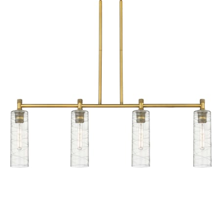 A large image of the Innovations Lighting 434-4I-15-44 Crown Point Linear Brushed Brass / Deco Swirl