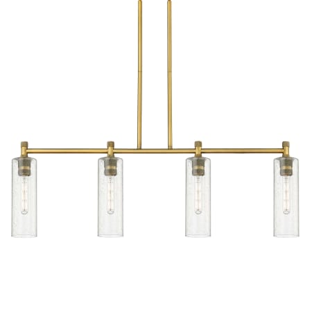 A large image of the Innovations Lighting 434-4I-15-44 Crown Point Linear Brushed Brass / Seedy