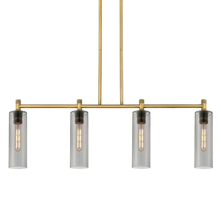 A large image of the Innovations Lighting 434-4I-15-44 Crown Point Linear Brushed Brass / Plated Smoke