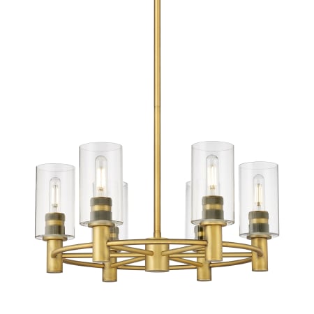 A large image of the Innovations Lighting 434-6CR-10-24 Crown Point Chandelier Brushed Brass / Clear