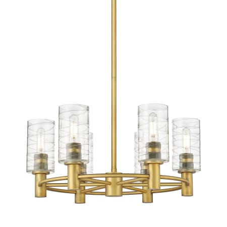 A large image of the Innovations Lighting 434-6CR-10-24 Crown Point Chandelier Brushed Brass / Deco Swirl