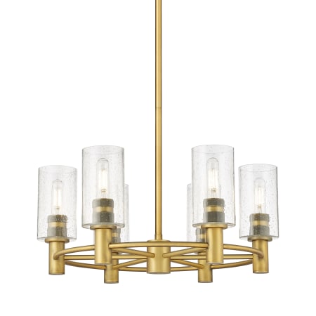 A large image of the Innovations Lighting 434-6CR-10-24 Crown Point Chandelier Brushed Brass / Seedy