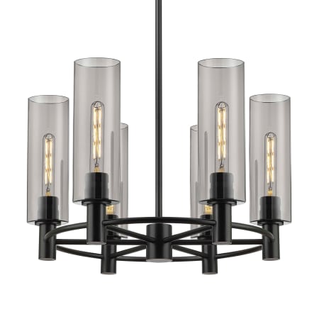 A large image of the Innovations Lighting 434-6CR-16-24 Crown Point Chandelier Matte Black / Plated Smoke