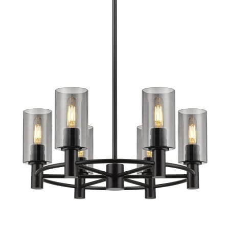 A large image of the Innovations Lighting 434-6CR-10-24 Crown Point Chandelier Matte Black / Plated Smoke