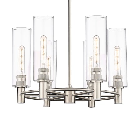 A large image of the Innovations Lighting 434-6CR-16-24 Crown Point Chandelier Polished Nickel / Clear