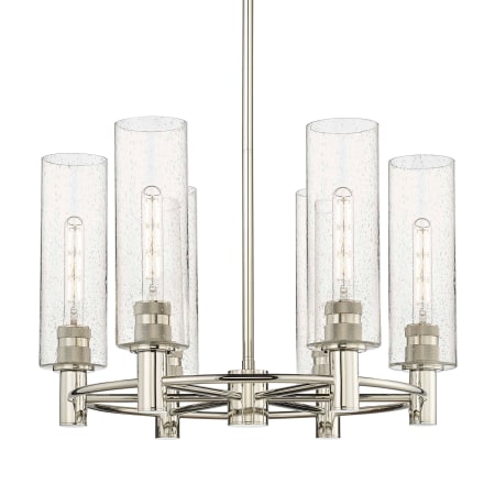 A large image of the Innovations Lighting 434-6CR-16-24 Crown Point Chandelier Polished Nickel / Seedy