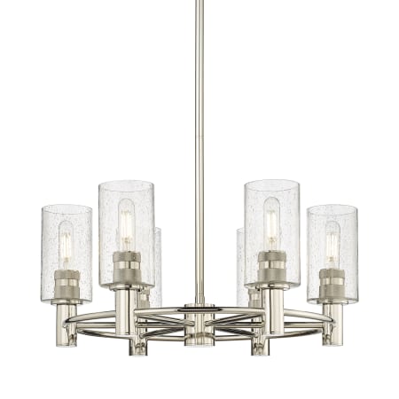 A large image of the Innovations Lighting 434-6CR-10-24 Crown Point Chandelier Polished Nickel / Seedy