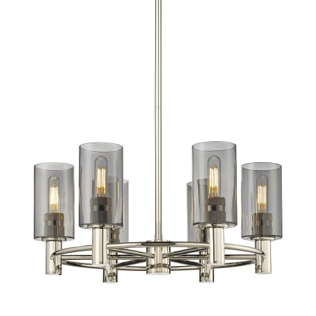 A large image of the Innovations Lighting 434-6CR-10-24 Crown Point Chandelier Polished Nickel / Plated Smoke