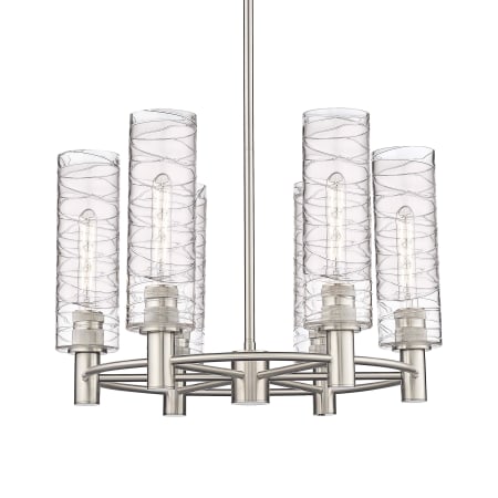 A large image of the Innovations Lighting 434-6CR-16-24 Crown Point Chandelier Satin Nickel / Deco Swirl