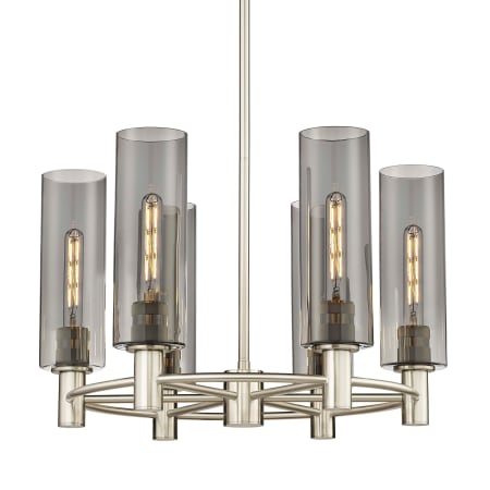 A large image of the Innovations Lighting 434-6CR-16-24 Crown Point Chandelier Satin Nickel / Plated Smoke