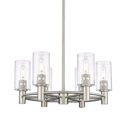 A large image of the Innovations Lighting 434-6CR-10-24 Crown Point Chandelier Satin Nickel / Clear