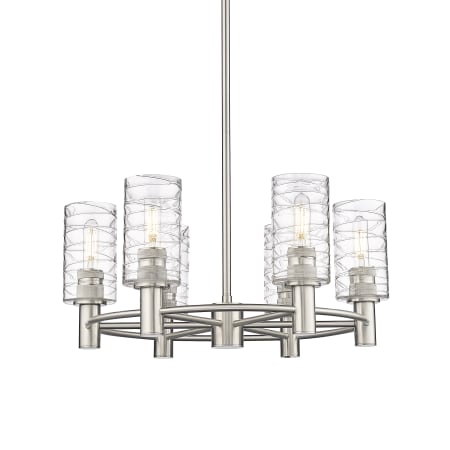 A large image of the Innovations Lighting 434-6CR-10-24 Crown Point Chandelier Satin Nickel / Deco Swirl