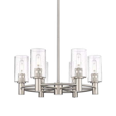 A large image of the Innovations Lighting 434-6CR-10-24 Crown Point Chandelier Satin Nickel / Seedy