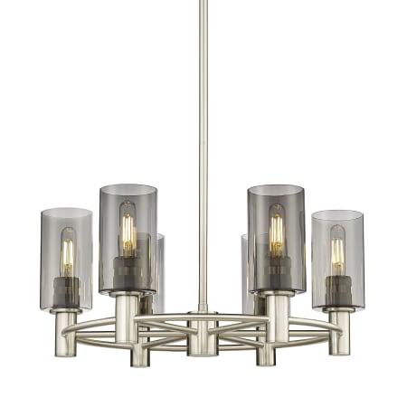 A large image of the Innovations Lighting 434-6CR-10-24 Crown Point Chandelier Satin Nickel / Plated Smoke