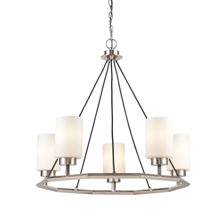 A large image of the Innovations Lighting 441-5CH-27-29 Mila Chandelier Black Satin Nickel / White
