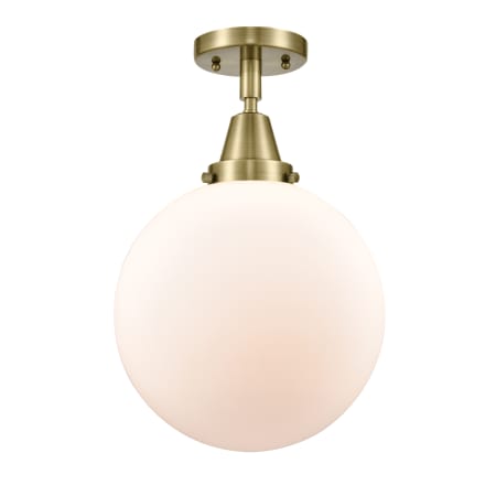 A large image of the Innovations Lighting 447-1C-13-10 Beacon Semi-Flush Antique Brass / Matte White