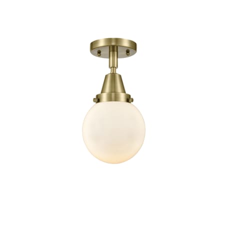 A large image of the Innovations Lighting 447-1C-11-6 Beacon Semi-Flush Antique Brass / Matte White