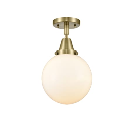 A large image of the Innovations Lighting 447-1C-13-8 Beacon Semi-Flush Antique Brass / Matte White