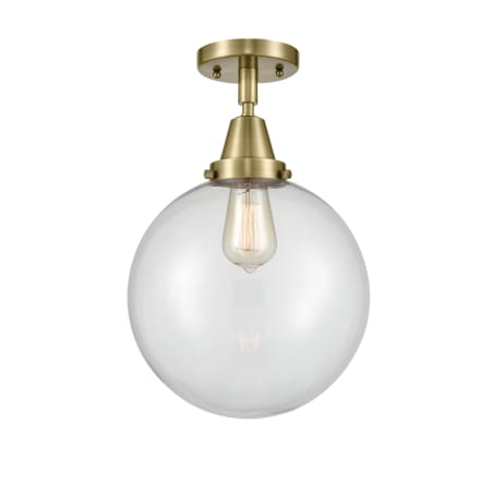 A large image of the Innovations Lighting 447-1C-13-10 Beacon Semi-Flush Antique Brass / Clear