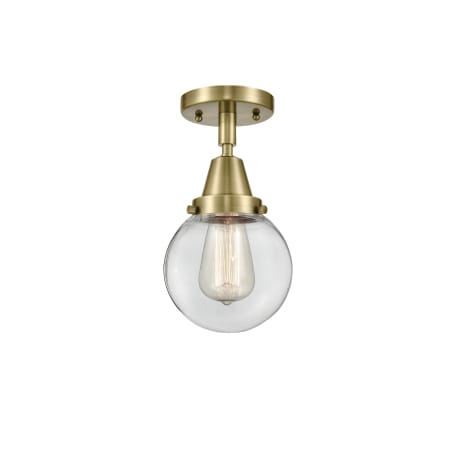 A large image of the Innovations Lighting 447-1C-11-6 Beacon Semi-Flush Antique Brass / Clear