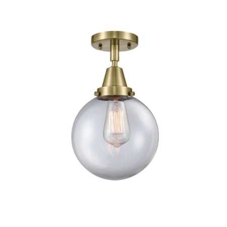 A large image of the Innovations Lighting 447-1C-13-8 Beacon Semi-Flush Antique Brass / Clear