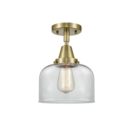 A large image of the Innovations Lighting 447-1C-10-8 Bell Semi-Flush Antique Brass / Clear
